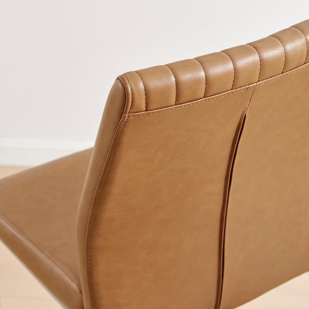 Furniturebox Fontana Tan and Silver Faux Leather Bar Chair Set of 2 Image 3