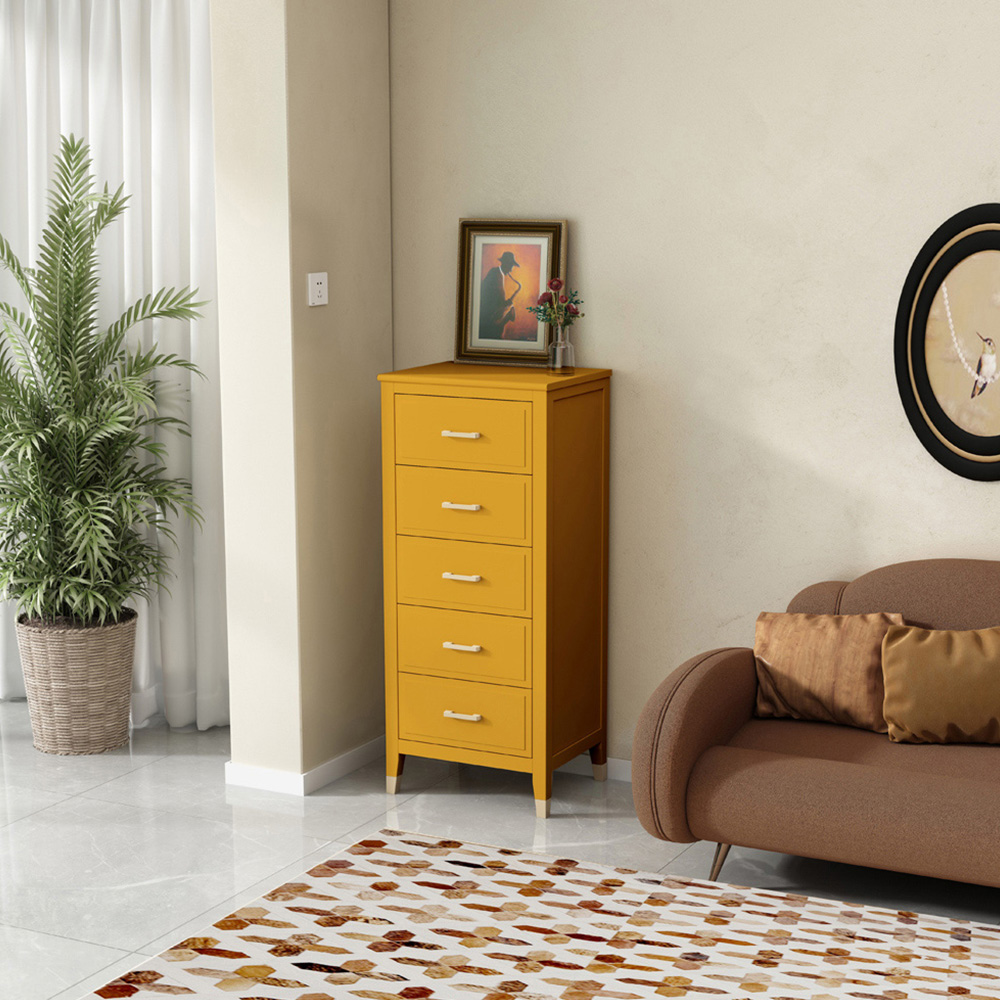 Palazzi 5 Drawer Mustard Narrow Chest of Drawers Image 8