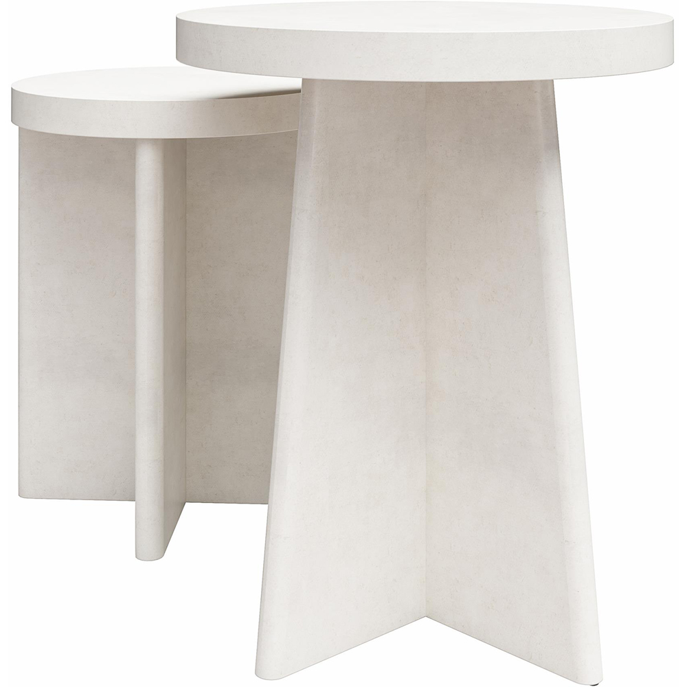 Dorel Liam Cream Round Plaster End Tables Set of 2 Image 5