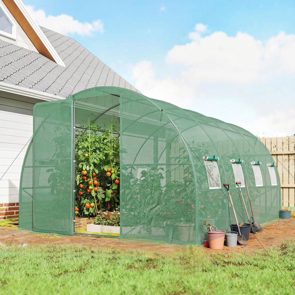 Outsunny Green Polytunnel 3 x 4m Walk-In Greenhouse with 8 Windows Image 2