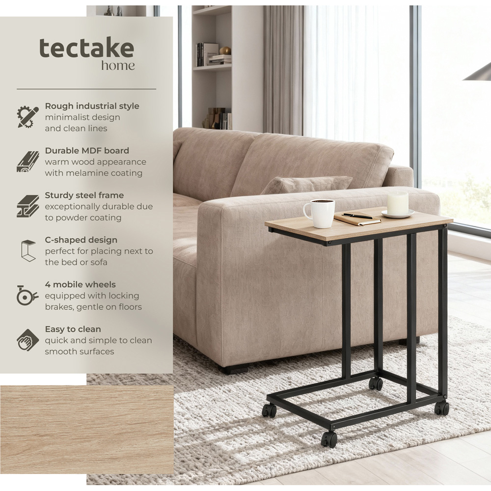 Tectake Luton C-Shape Sonoma Oak Bedside Table with Swivel Castors Image 3