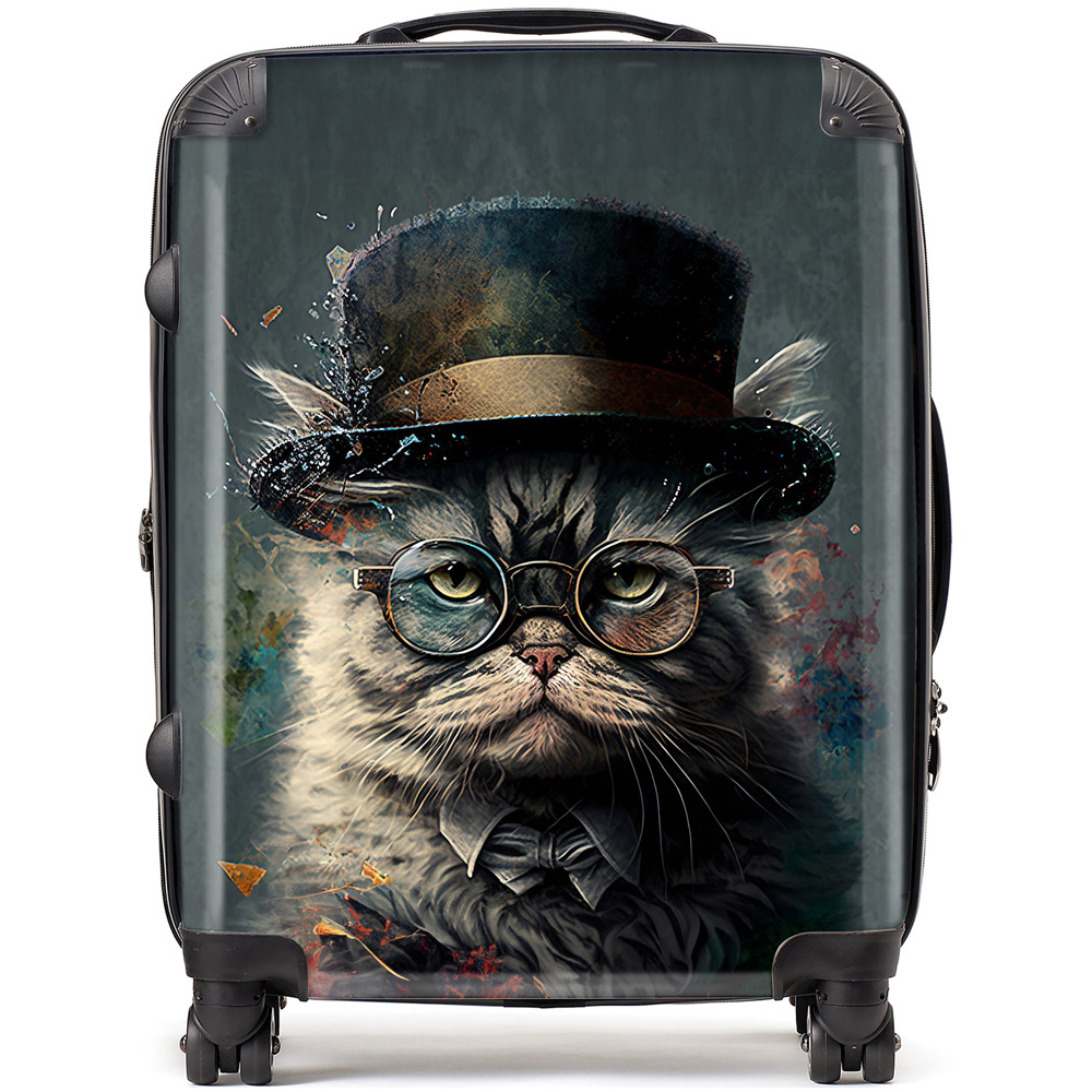 Warren Reed Designer Large Splashart Selkirk Rex Cat with Glasses Suitcase Image 1
