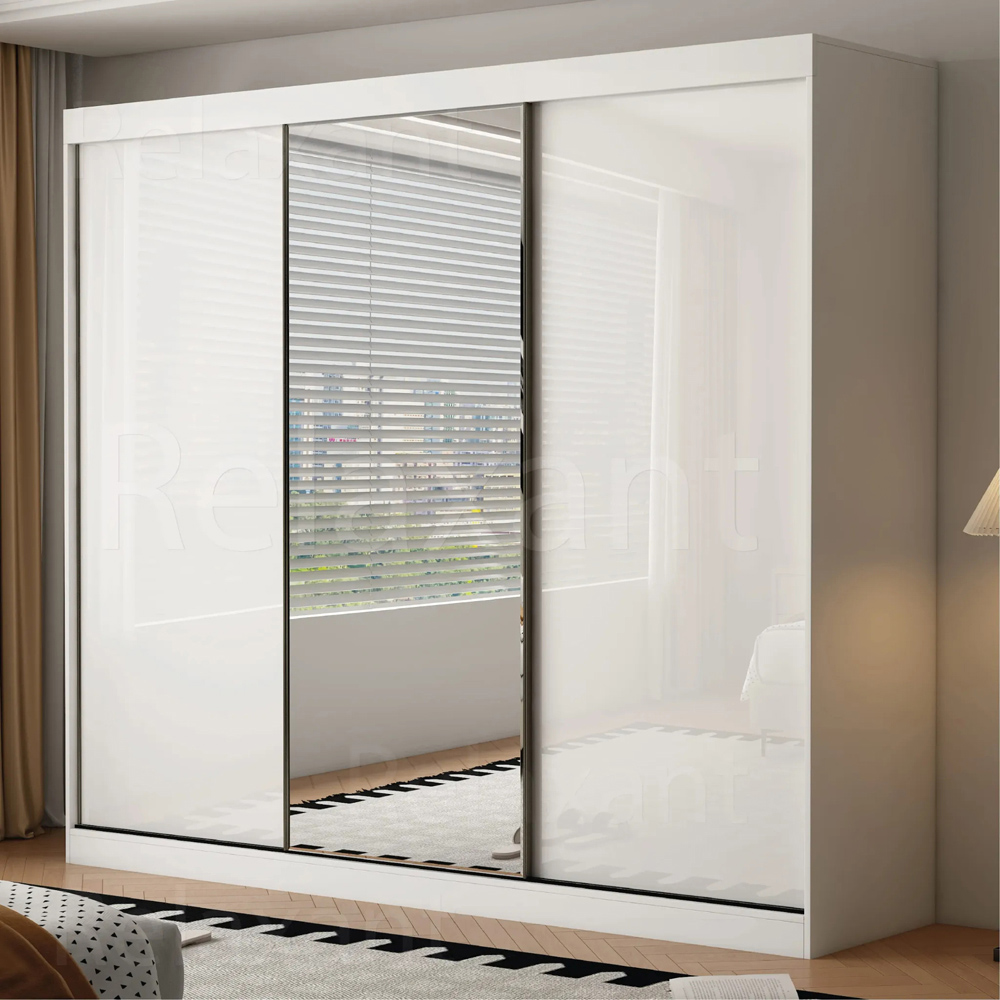 ARTESA Pacific 3 Door Gloss White Mirrored Sliding Wardrobe Image 1