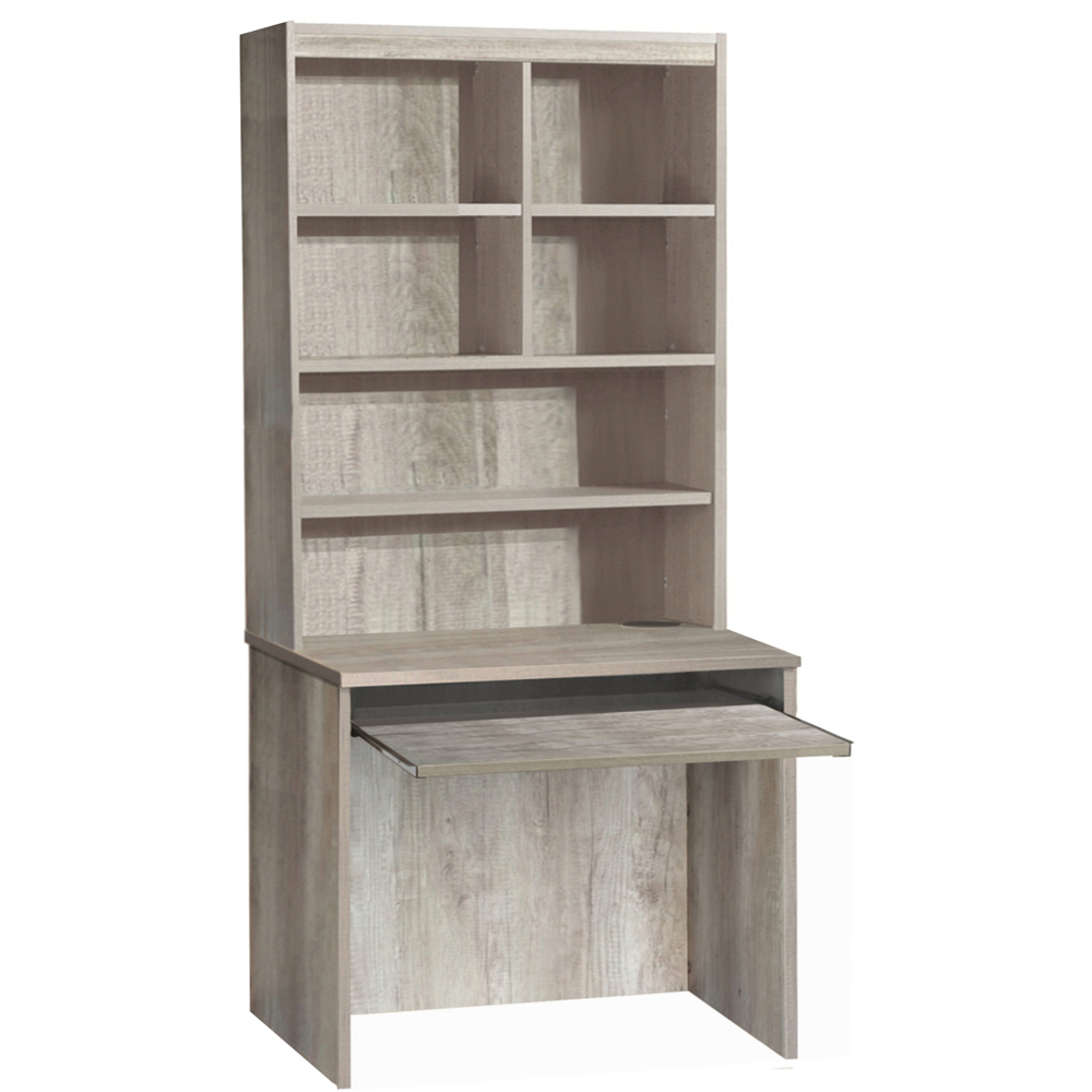 R White Cabinets 6 Shelf Home Office Desk with Keyboard Tray and Hutch Grey Image 2