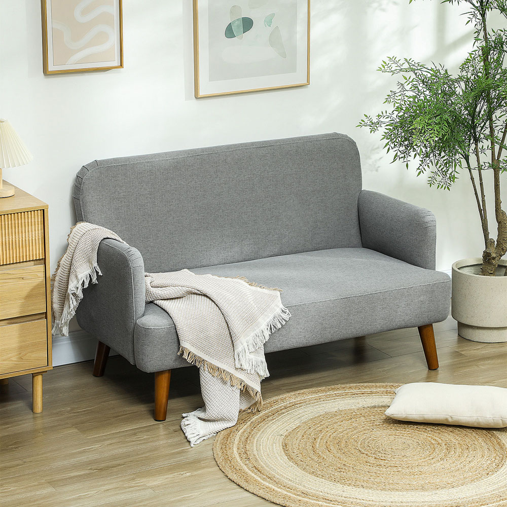 HOMCOM 2 Seater Grey Velvet Feel Sofa Image 4
