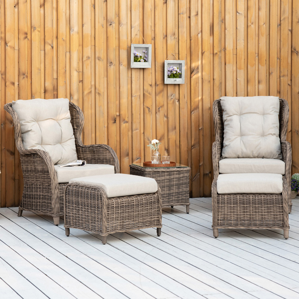 Outsunny 2 Seater Brown Rattan Sun Lounger Set Image 1
