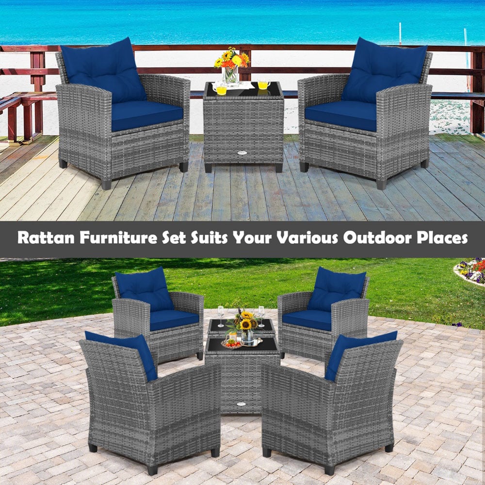 Costway 2 Seater Rattan Patio Bistro Set Navy Image 5