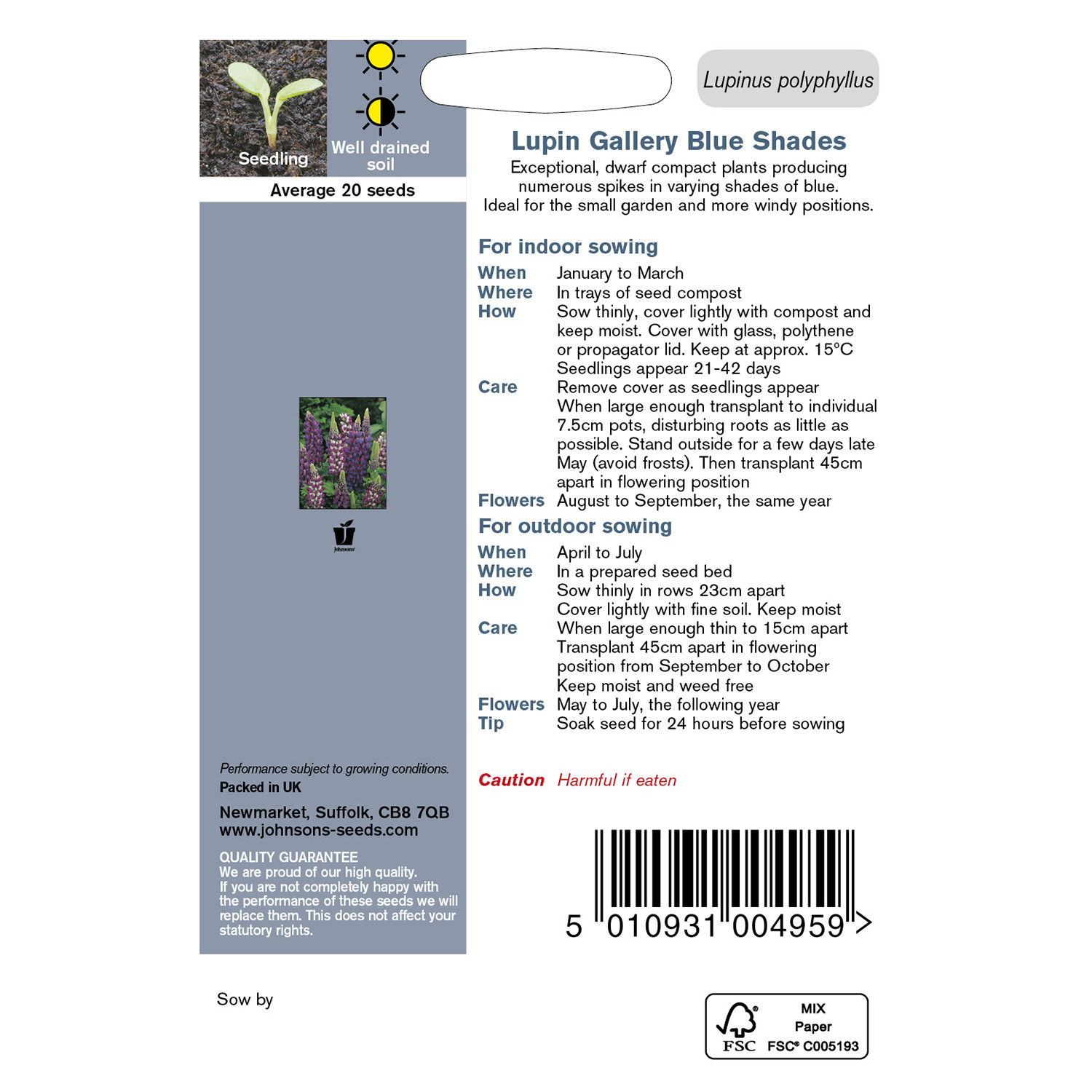 Johnsons Lupin Gallery Blue Shades Flower Seeds Image 3