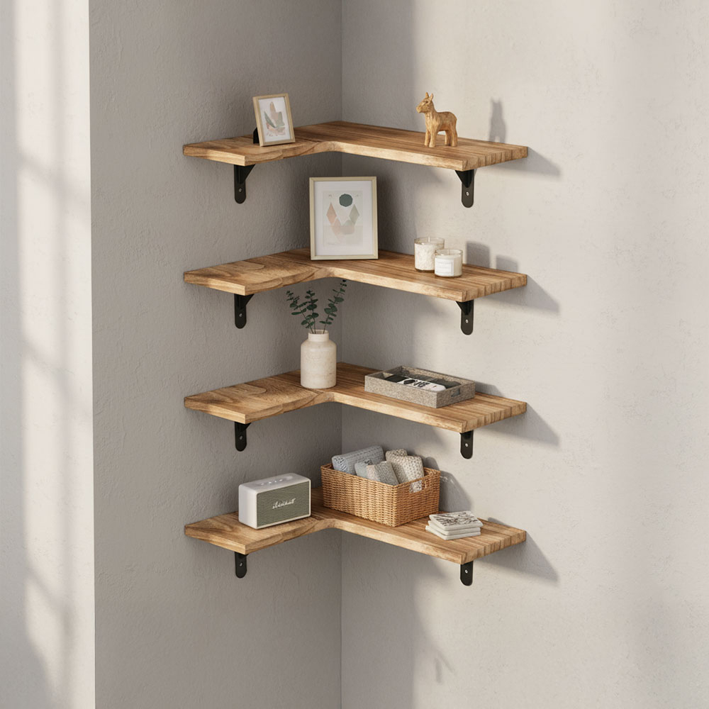 Living and Home 4 Piece Natural L-Shaped Wall-Mounted Shelf Image 8