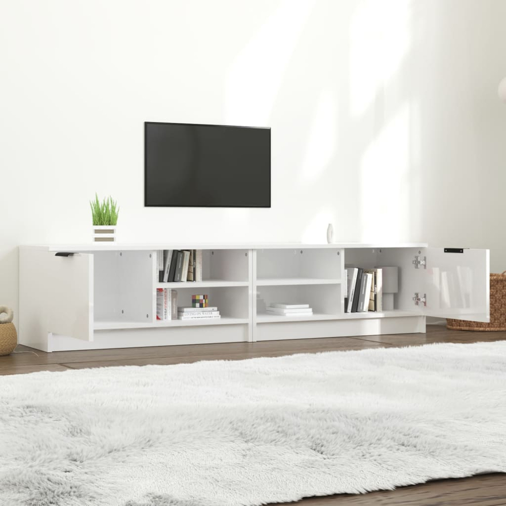 vidaXL Single Door 2 Shelf High Gloss White TV Cabinet Set of 2 Image 1