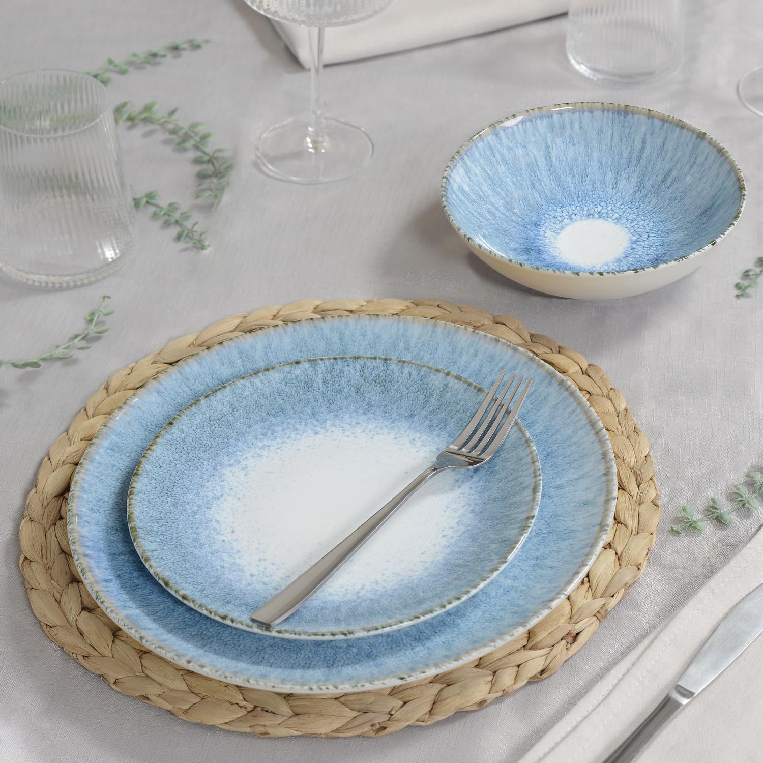 12-Piece Santorini Reactive Glaze Dinner Set - Blue Image 2