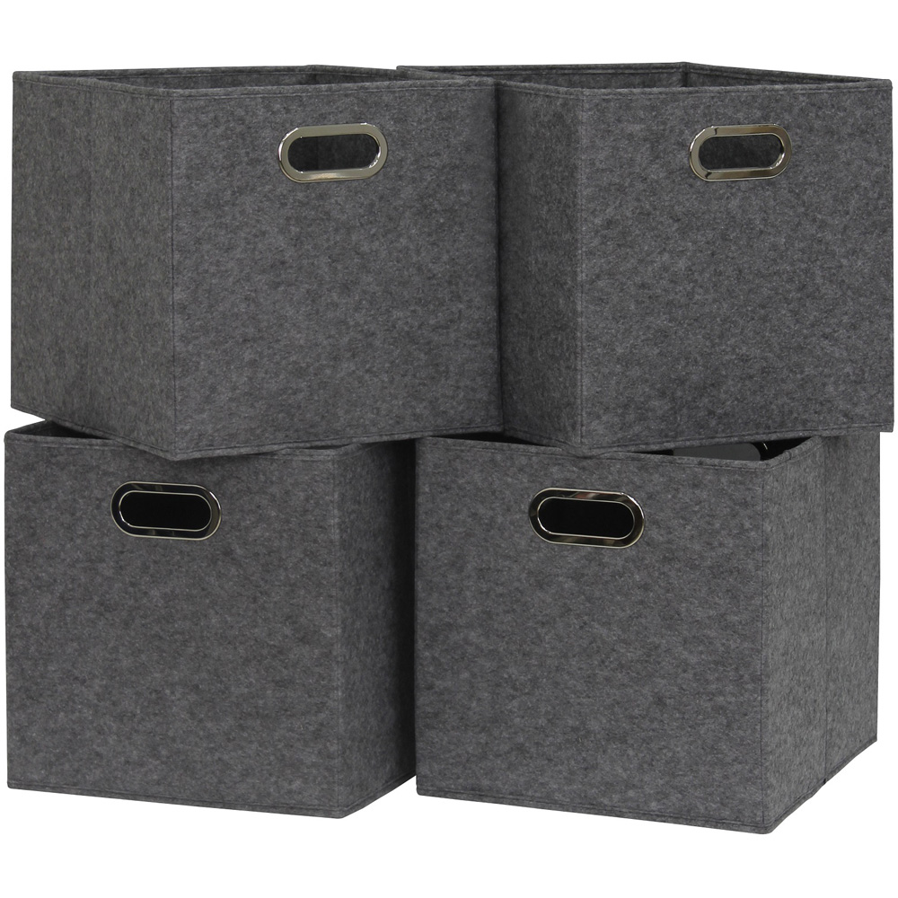 Home Source Grey Felt Oval Handle Fabric Cube Storage Box 4 Pack Image 1