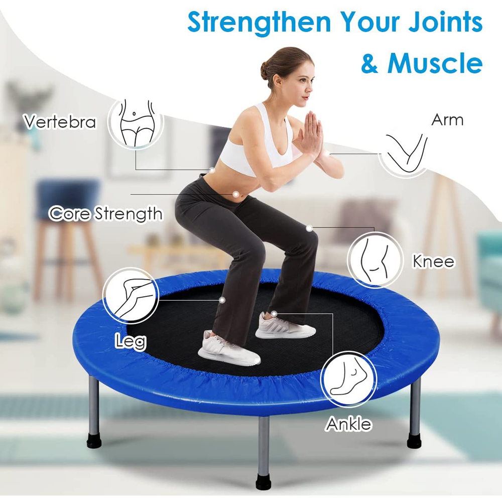 Costway Blue Foldable Mini Trampoline with Springs and Padded Cover Image 5