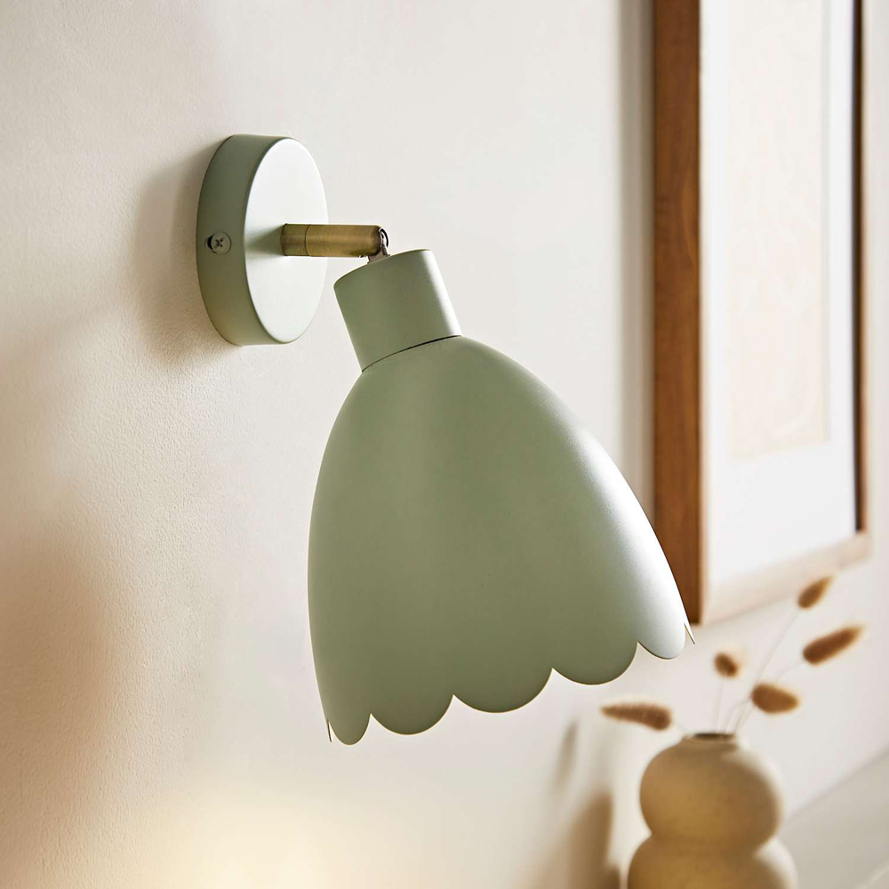 ValueLights Millie Sage Green Scallop Shade Adjustable Wall Light with Bulb Image 2