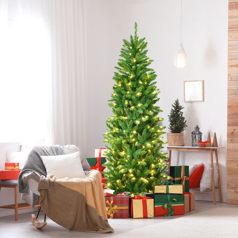 Costway Pre Lit Warm White LED Artificial Pencil Christmas Tree 6ft Image 5