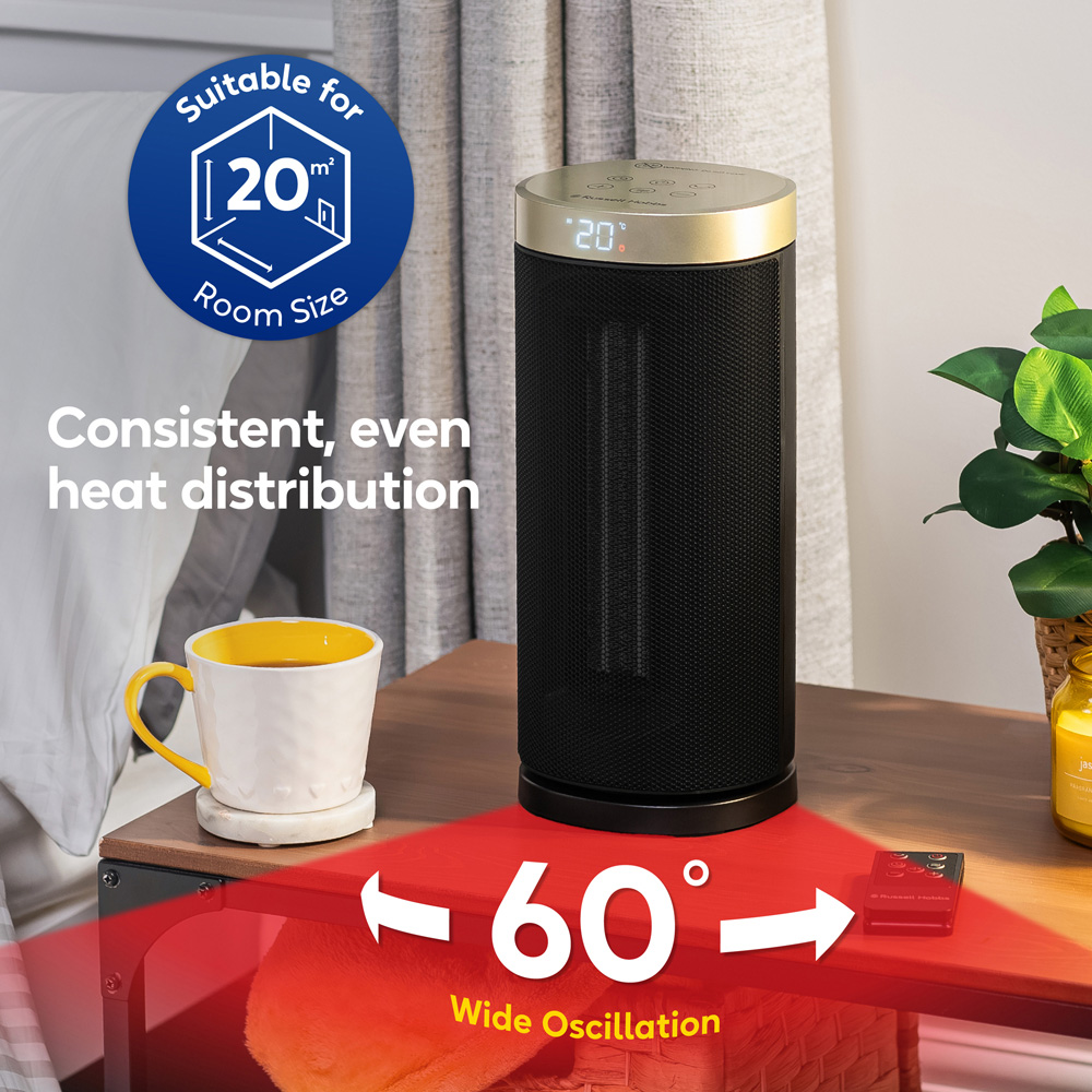Russell Hobbs RHCTH2001G Black and Gold Round Oscillating Ceramic Heater 2000W Image 4