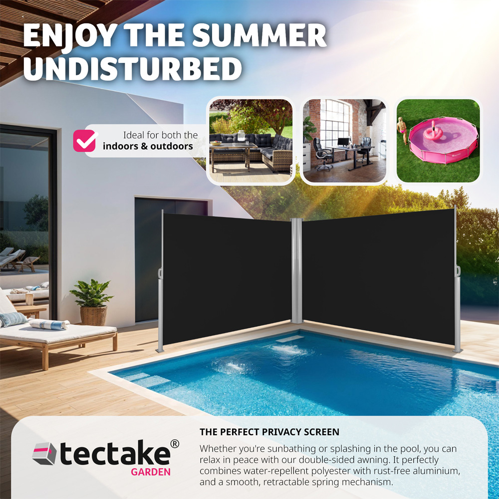 tectake Black Double Sided Retractable Side Awning 1.8 x 6m Image 7