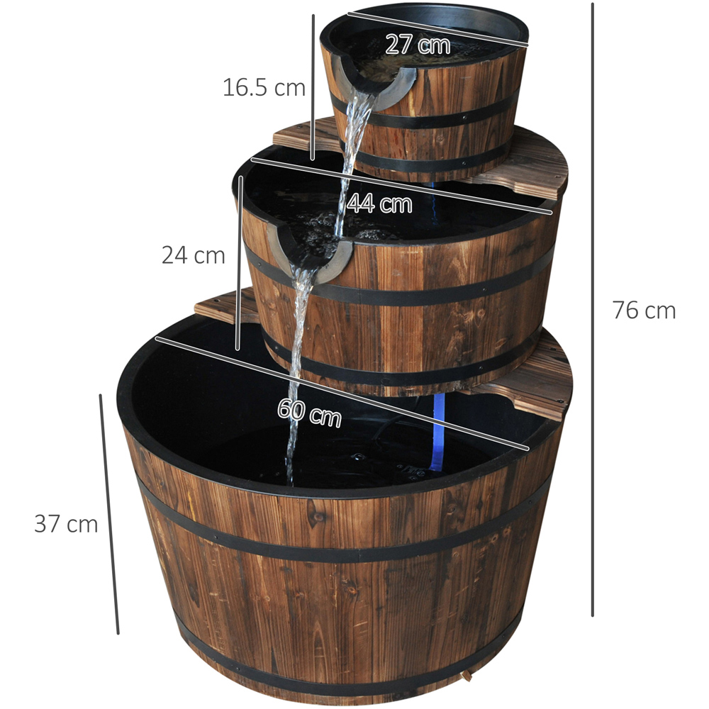 Outsunny 3 Tier Wooden Barrel Cascading Water Feature Image 7
