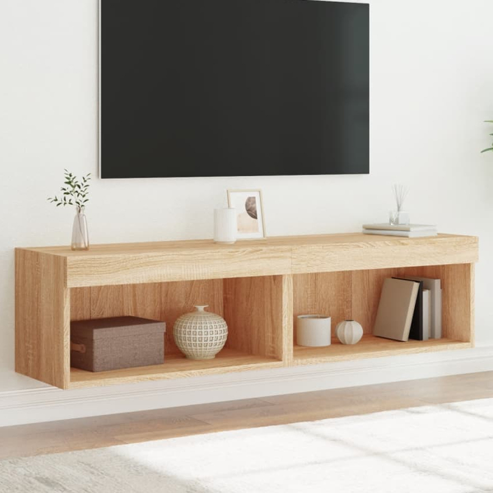 vidaXL Single Shelf Sonoma Oak Wall Mounted LED TV Cabinet Set of 2 Image 1