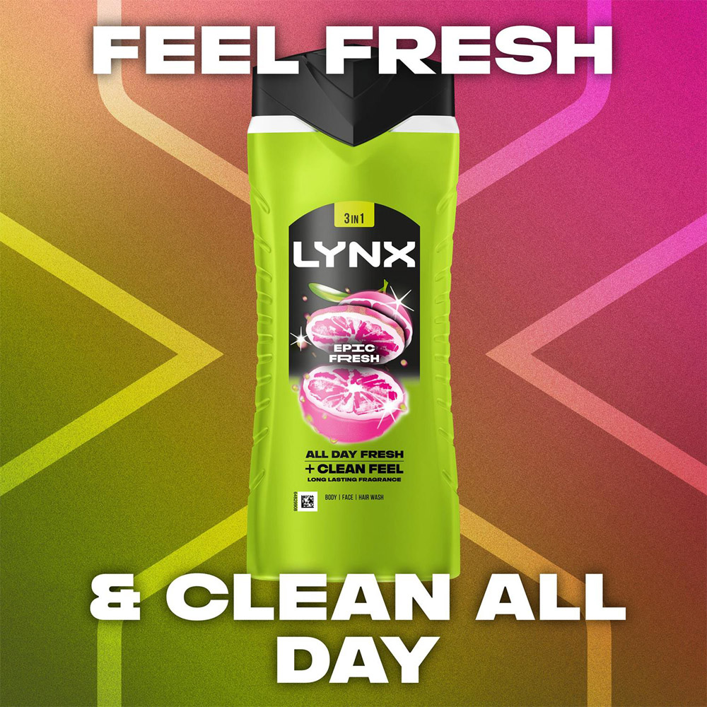 Lynx Epic Fresh Grapefruit and Tropical Pineapple Shower Gel 500ml 12 Pack Image 4