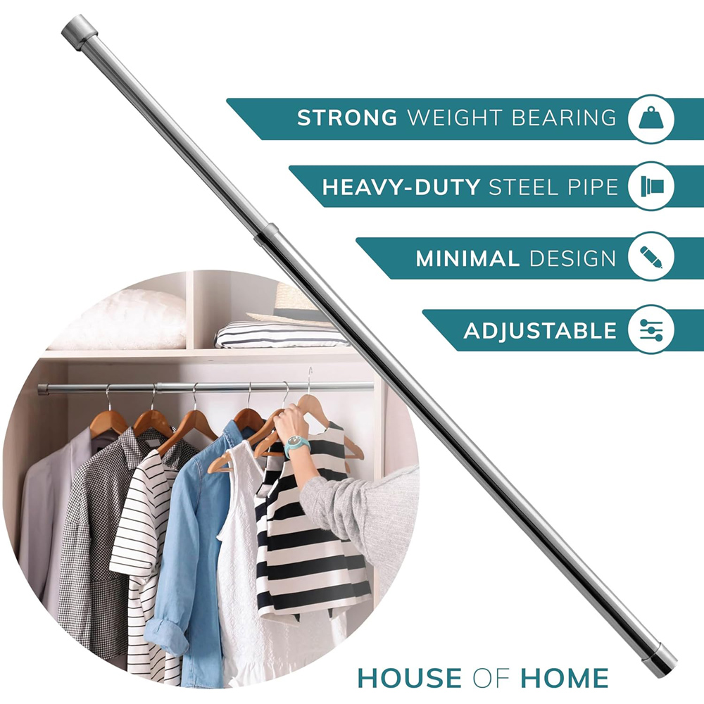 House of Home Stainless Steel Extendable Wardrobe Rail Double Pass Hanging Base 85-153cm Image 3