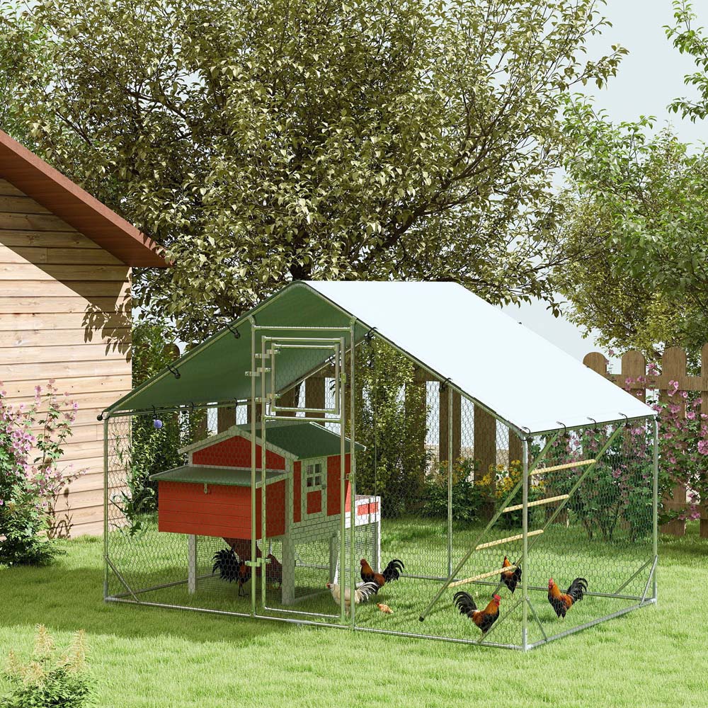 PawHut Walk In Chicken Run with Cover and Hanging Feeder Image 2