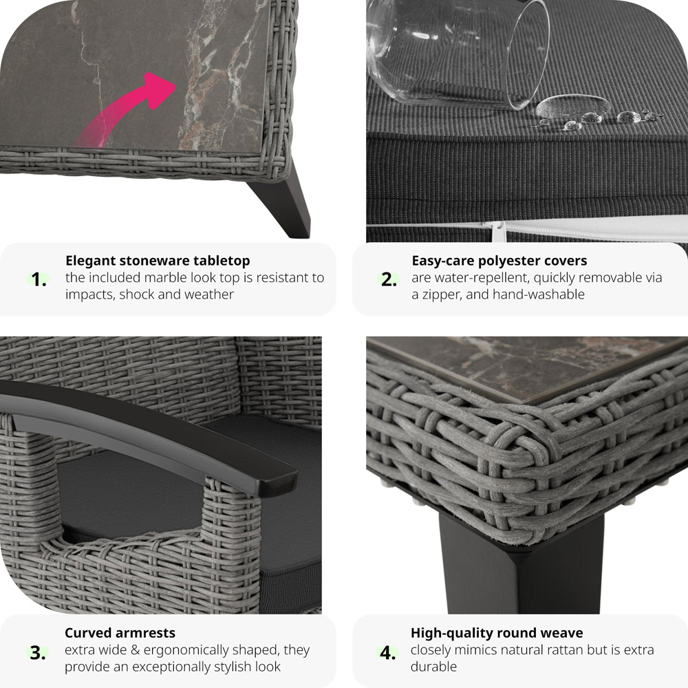 tectake Tarent Rosarno 4 Seater Rattan Garden Dining Set Grey Image 5