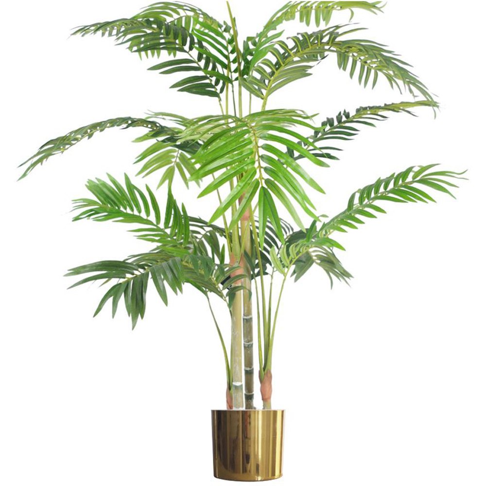 Leaf Artificial Areca Palm with Pot and Gold Metal Planter 4ft Image 1