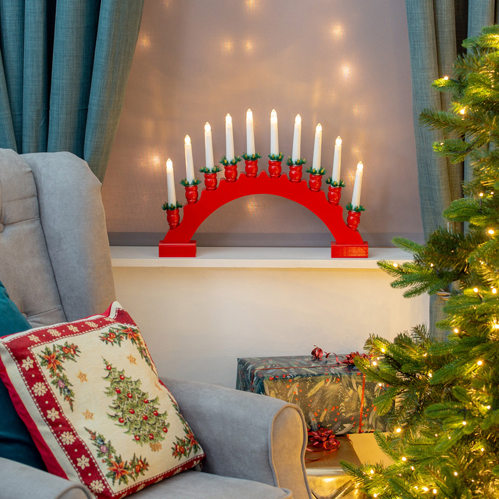 The Christmas Workshop 10 LED Red Arched Wooden Candle Bridge Light Image 4