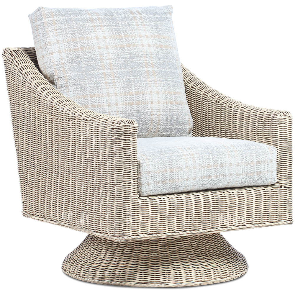 Desser Clifton Natural Rattan Check Fabric Swivel Chair Image 2