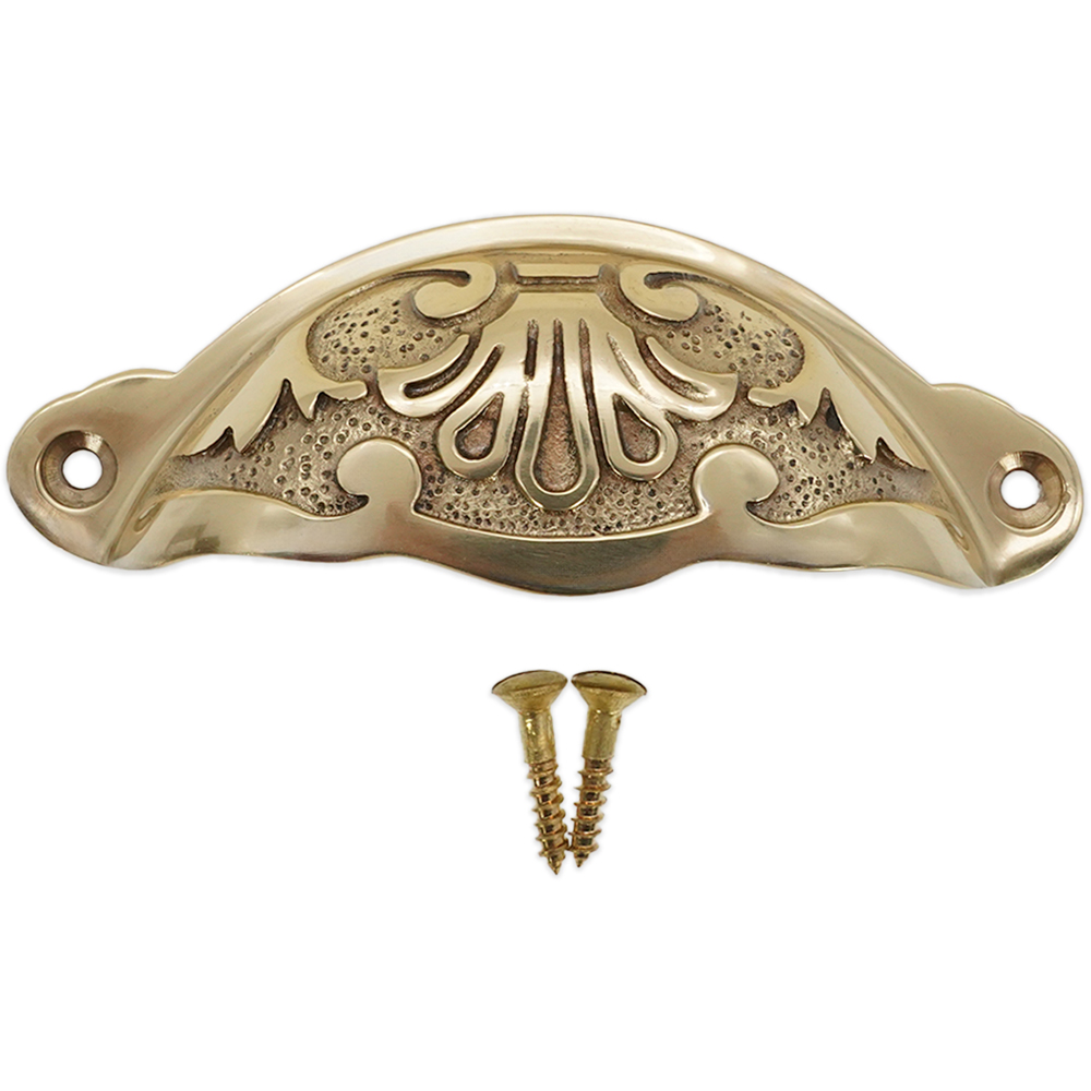 Spira Brass Floral Polished Brass Cup Pull Drawer Handle Image 4