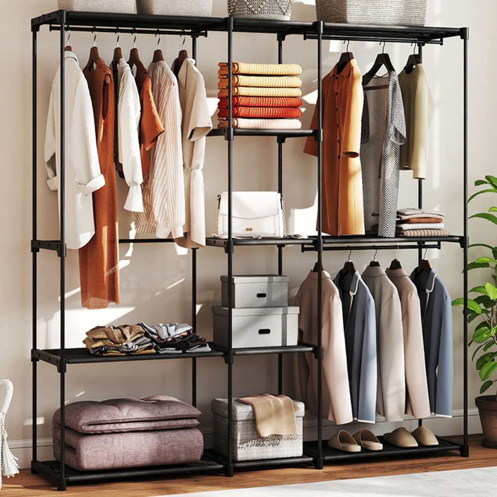 HOMCOM 8 Shelves Black Open Portable Clothes Rack Image 1