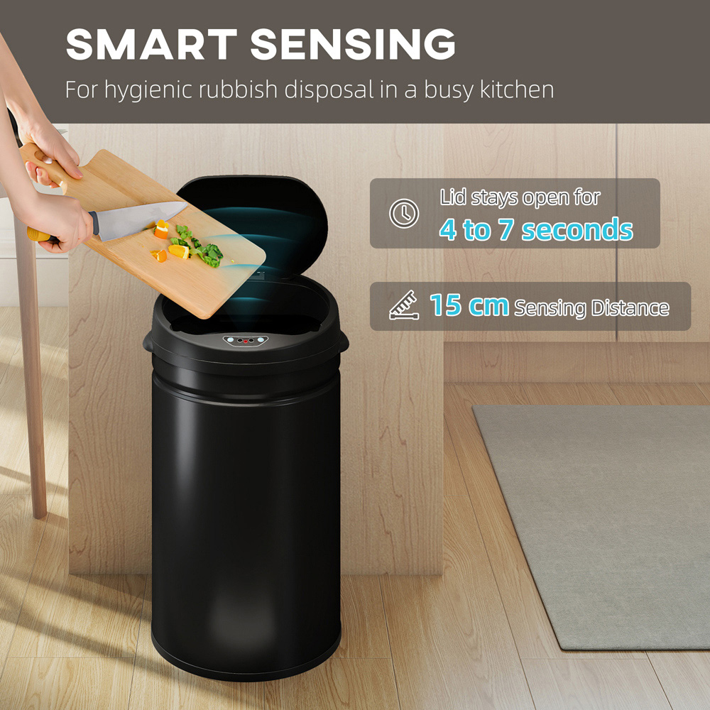 HOMCOM Black Stainless Steel Automatic Sensor Bin with Soft-Close Lid 30L Image 4