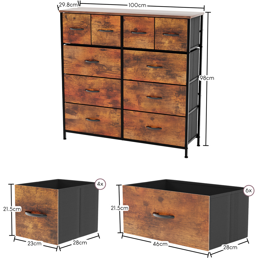 Vida Designs Chorley 10 Drawer Rustic Brown Fabric Chest of Drawer Image 7