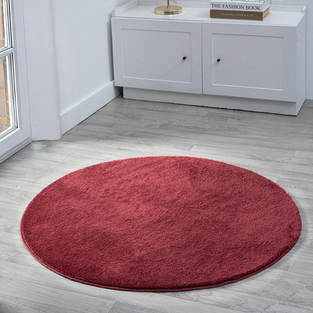 Desire Rugs Comfy Red Anti Slip Felt Backing Round Rug 100cm Image 2