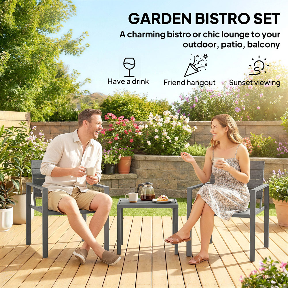 Outsunny 2 Seater Dark Grey Garden Bistro Set Image 7