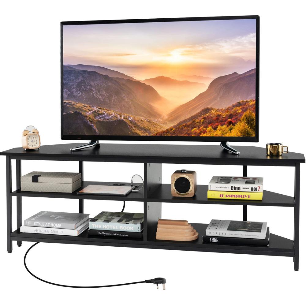 Costway 4 Shelf Black Corner TV Unit with AC Outlet Image 3