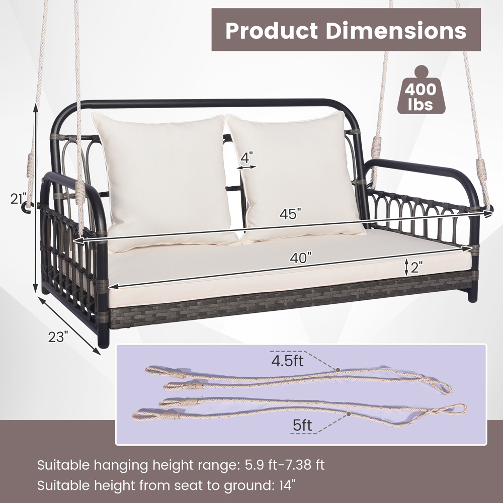 Costway 2 Seater Off White Wicker Garden Swing Chair Image 9