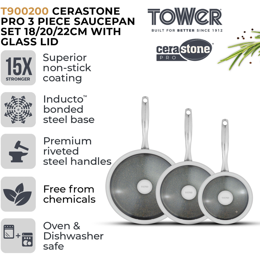 Tower 3 Piece Non Stick Aluminium Saucepan Set Image 4