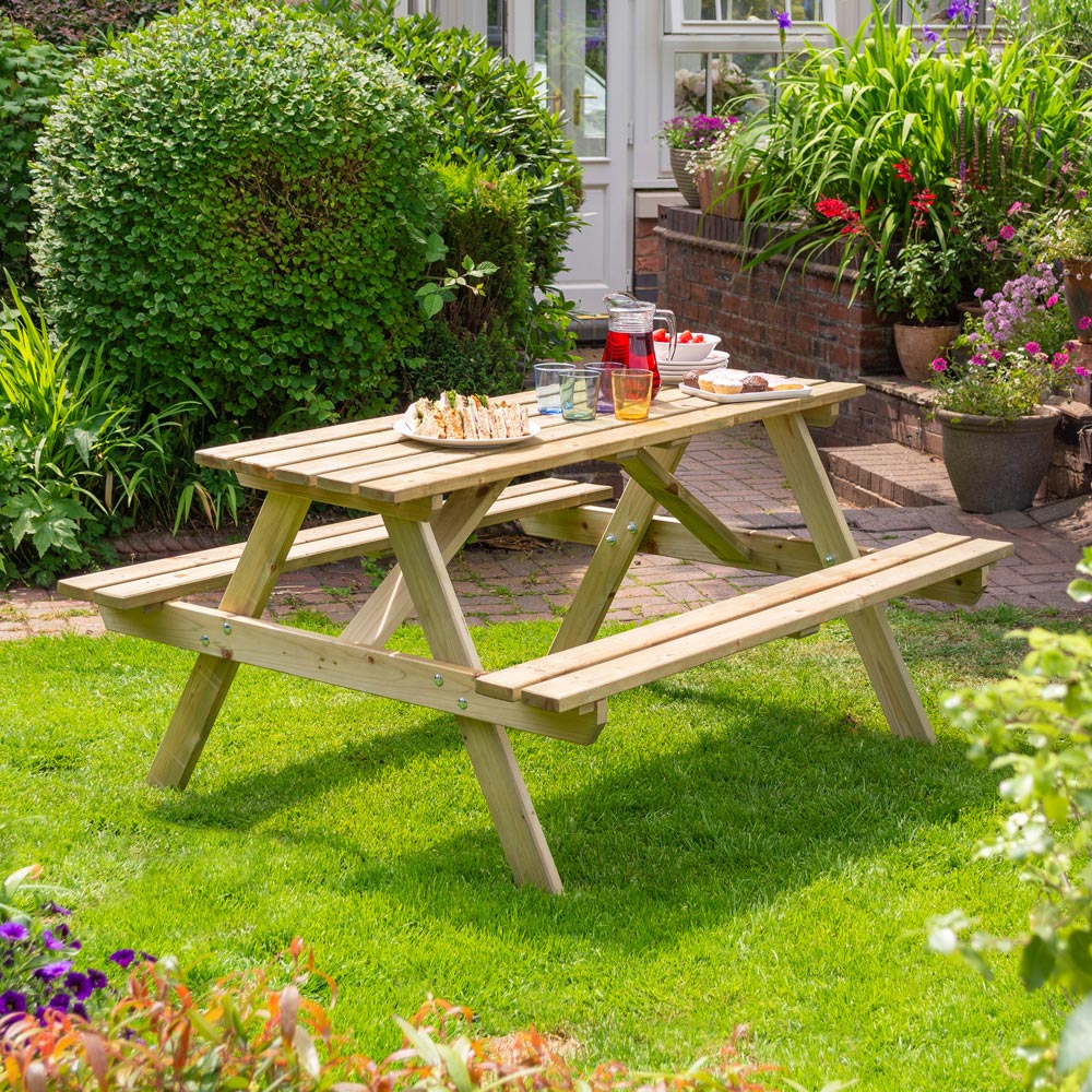 Rowlinson Traditional 6 Seater Picnic Table 1.5m Image 1