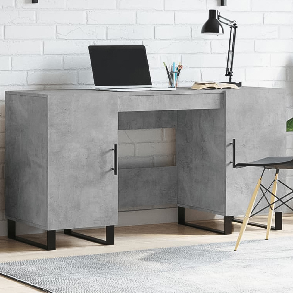 vidaXL 2 Door Computer Desk Concrete Grey Image 1