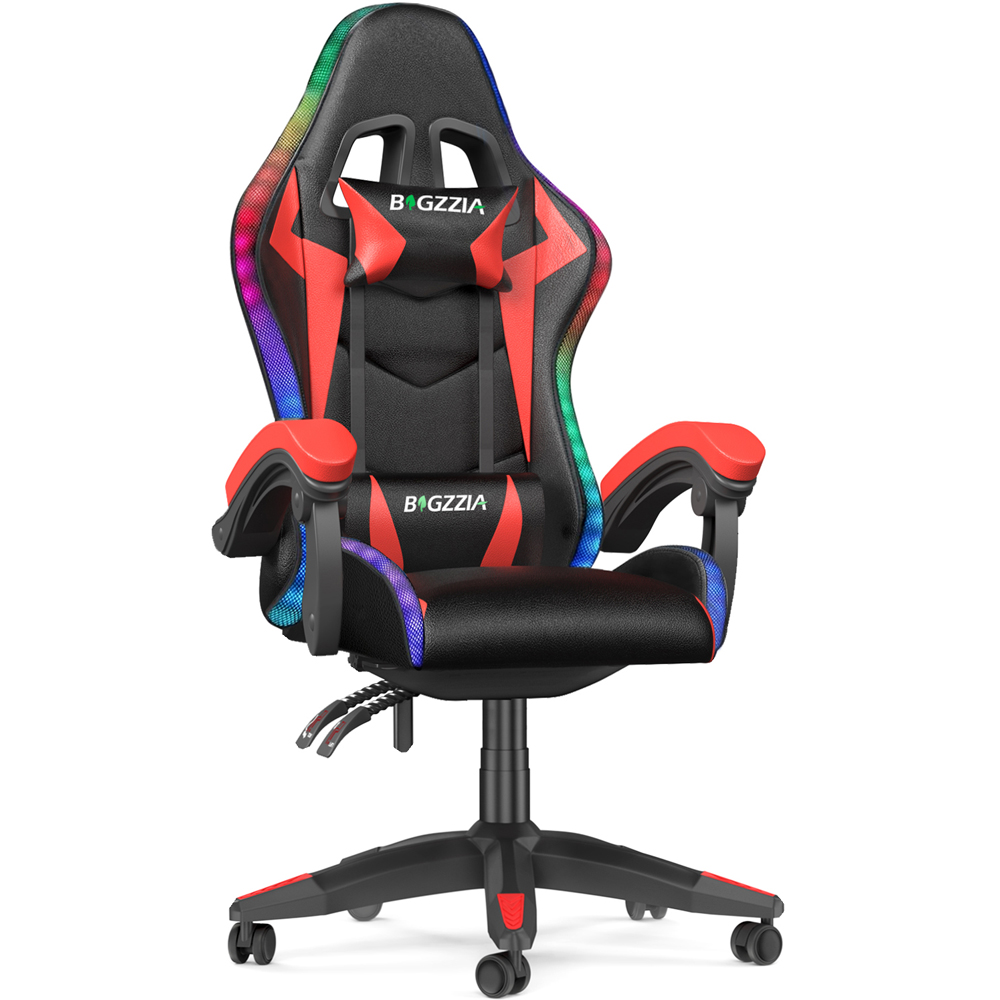 Rattrix Red Height Adjustable Lumbar Backrest Gaming Chair with Headrest and LED Light Image 2