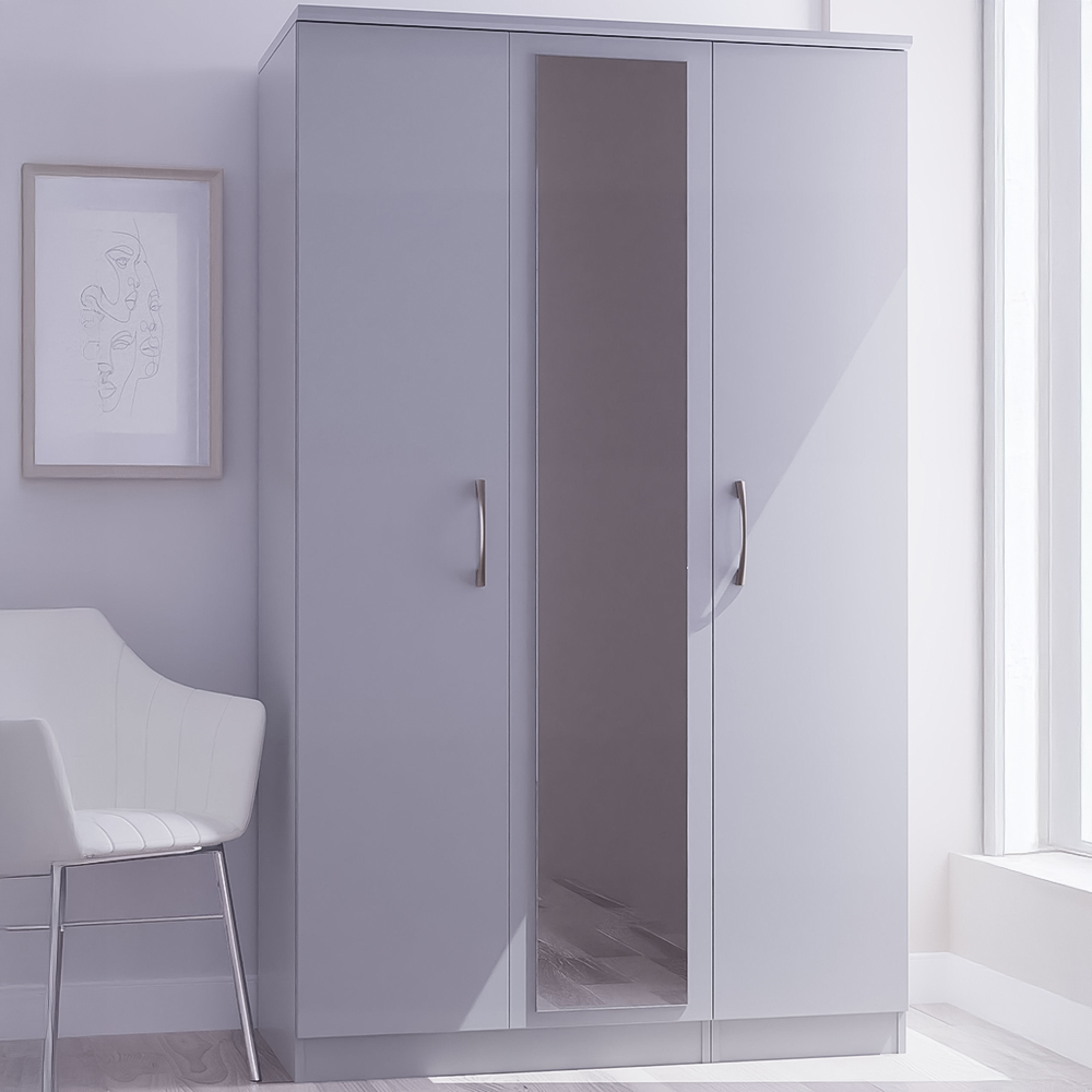 Crowndale Avon 3 Door Dusk Grey Mirror Wardrobe Ready Assembled Image 1
