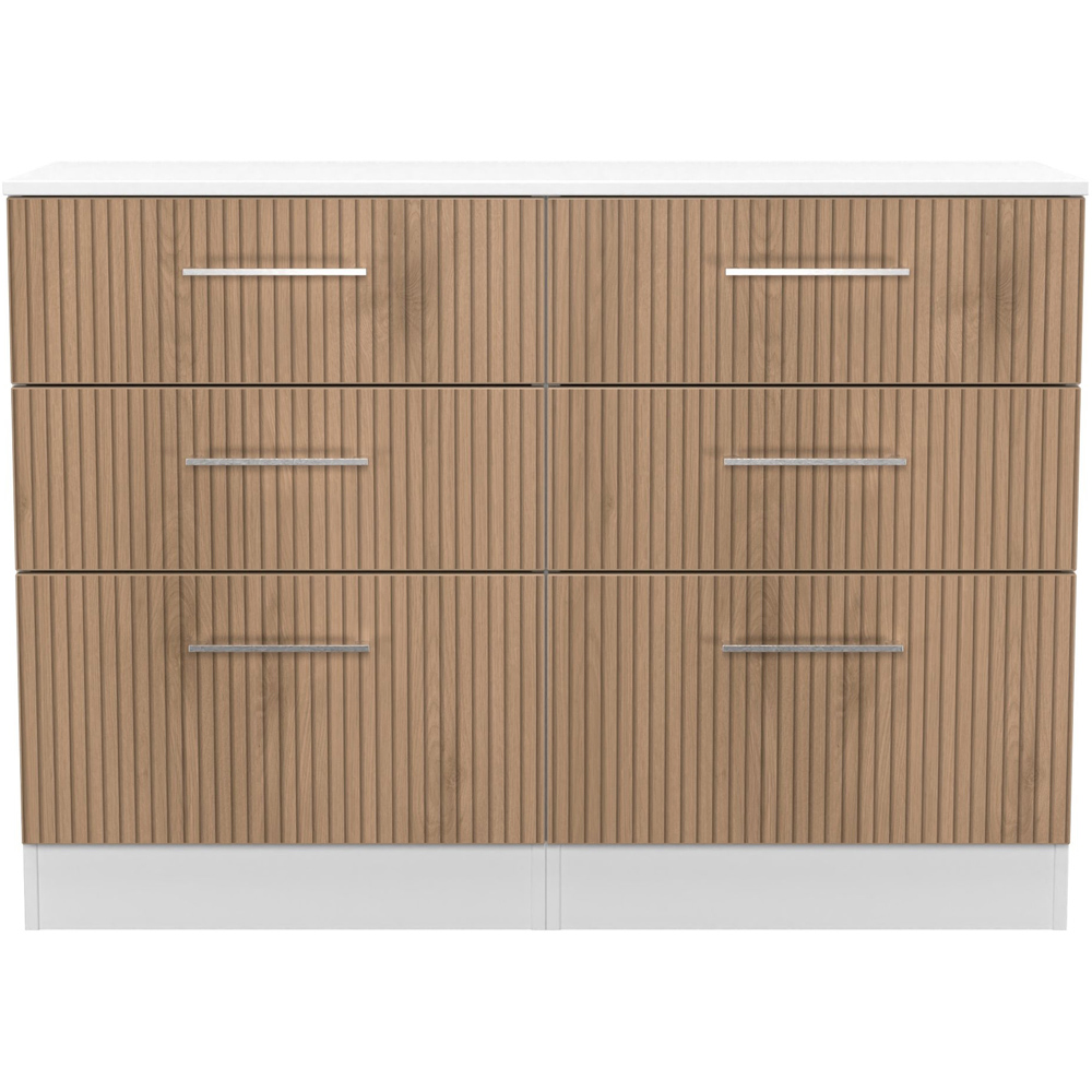 Crowndale Worcester 6 Drawer Slatt Effect and White Wide Chest of Drawers Ready Assembled Image 2