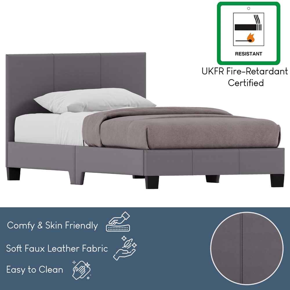 Vida Designs Lisbon Single Grey Faux Leather Bed Frame Image 7