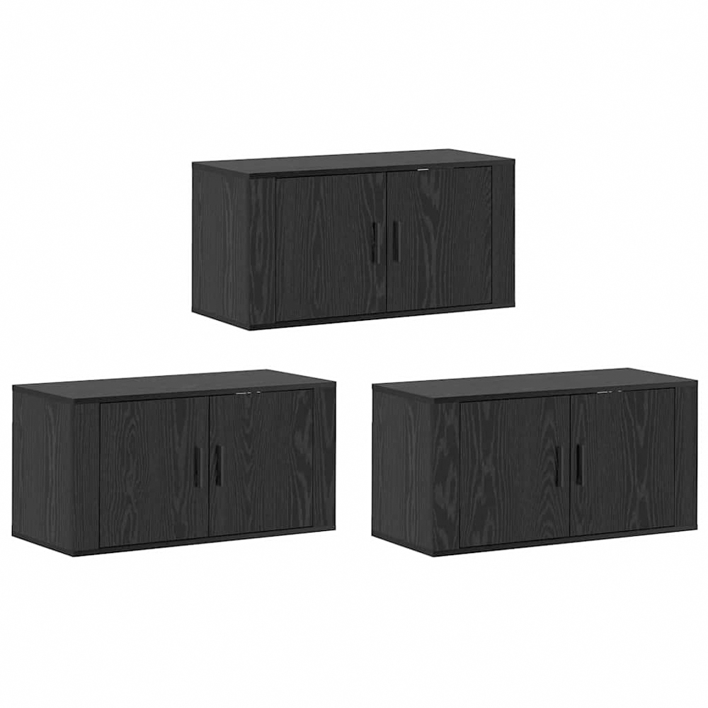 vidaXL 2 Door Black Oak Wall Mounted TV Unit Set of 3 Image 3