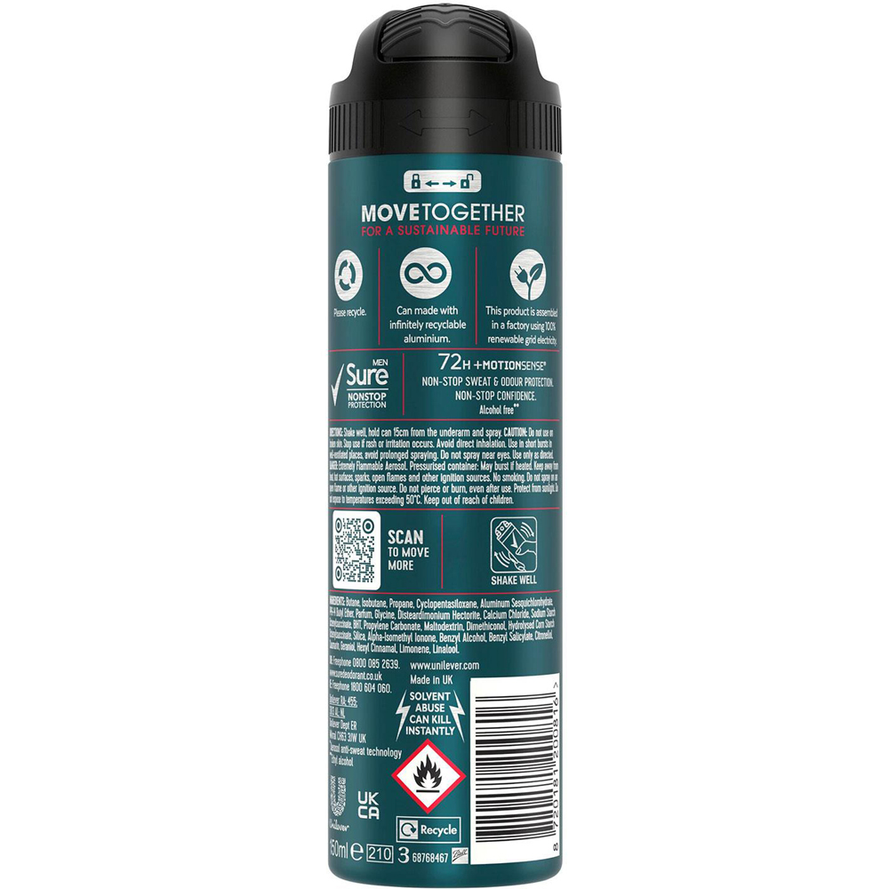 Sure Men 72H Non-Stop Protection Anti-Perspirant Ultra Fresh Deodorant 150ml 24 Pack Image 3