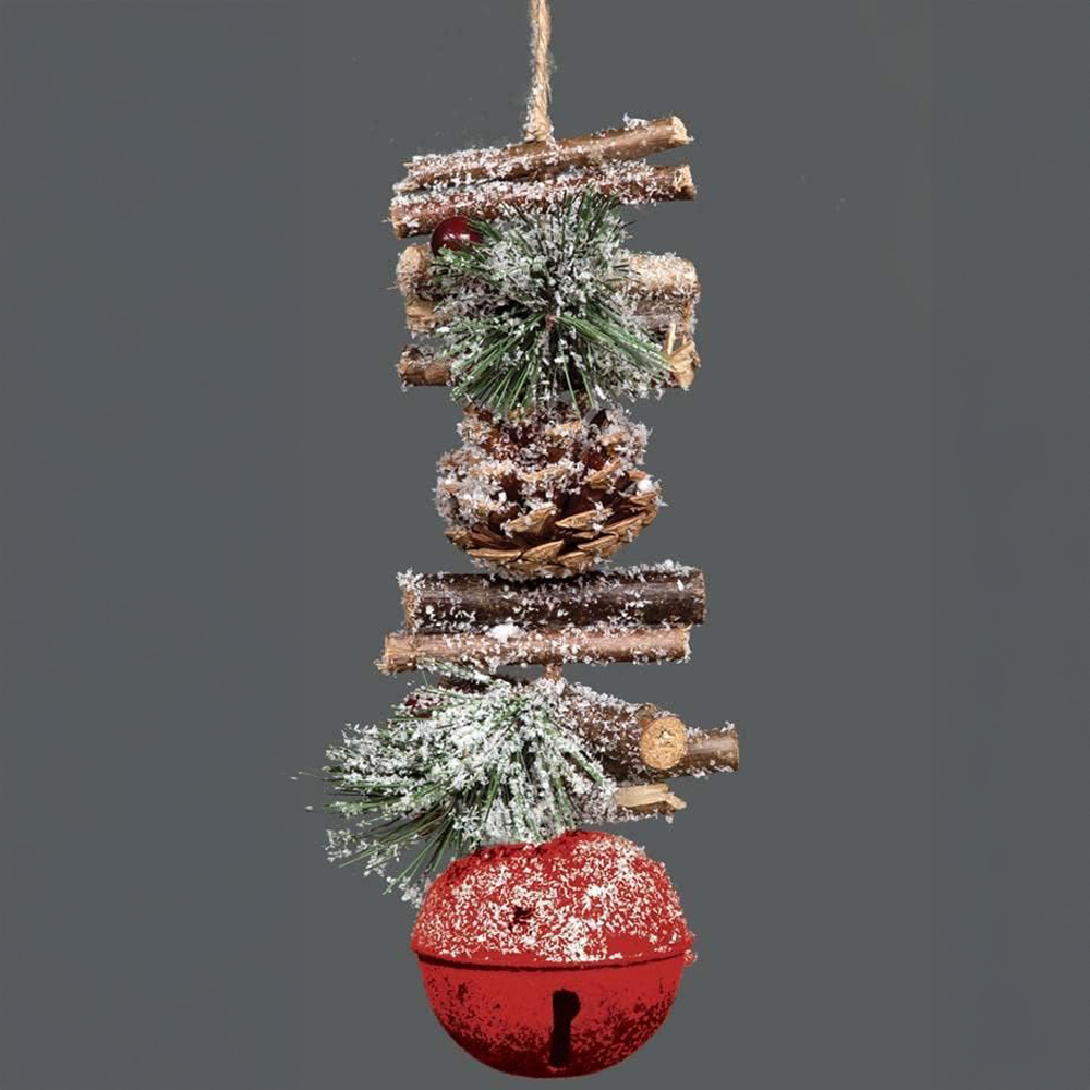 Shatchi Red Jingle Bells Wooden Sticks Berries and Pinecones Christmas Hanging Decoration 33cm Image 2