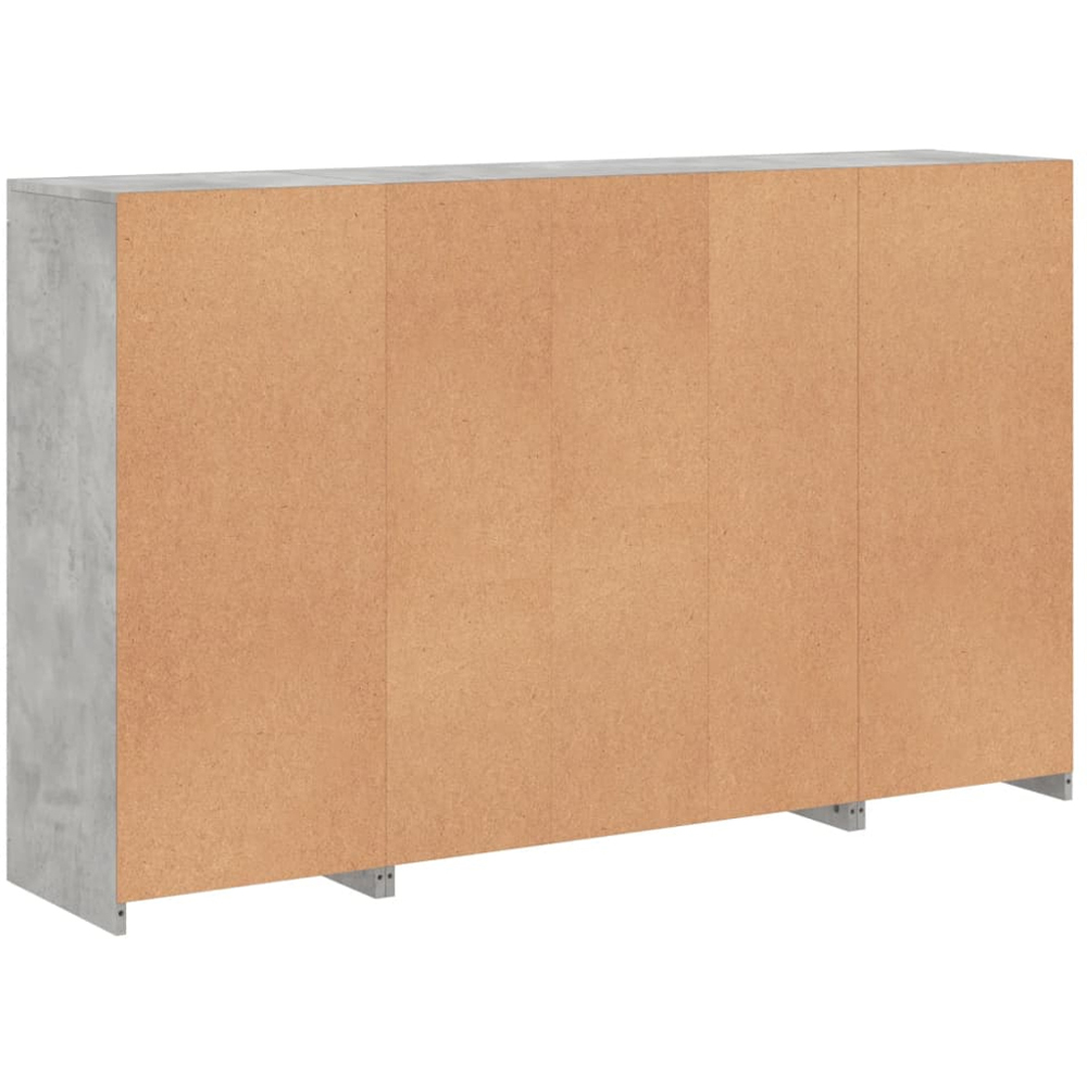 vidaXL 2 Door 12 Shelf Concrete Grey Wooden Sideboard with LED Lights 3 Piece Image 7