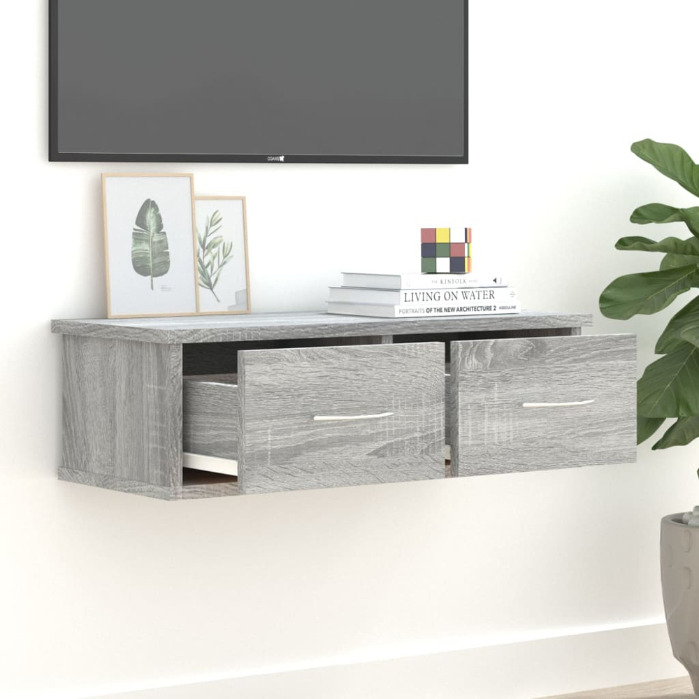 vidaXL 2 Drawer Grey Sonoma Wall Cabinet Image 1